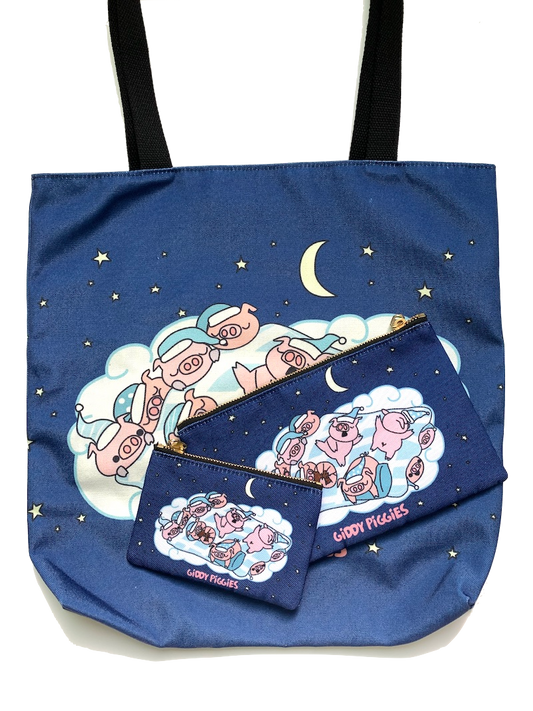 Bedtime Tote Bag and Zipper Pouch Set