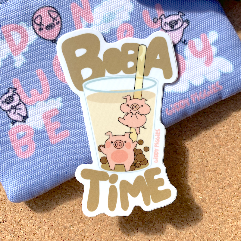 Giddy Piggies Boba Time Glossy Sticker