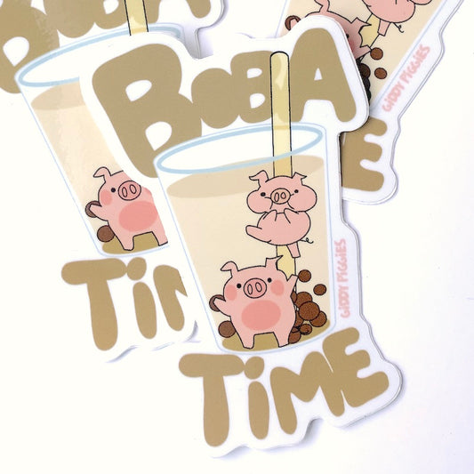 Giddy Piggies Boba Time Glossy Sticker