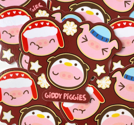 3 Little Giddy Piggies Christmas Cookie Glossy Sticker