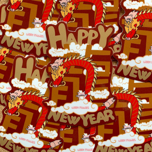 Giddy Piggies Year of the Dragon Glossy Sticker