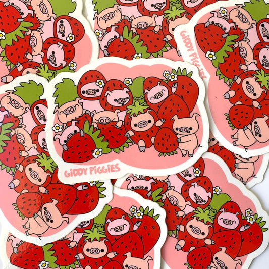 Giddy Piggies Strawberry Glossy Sticker