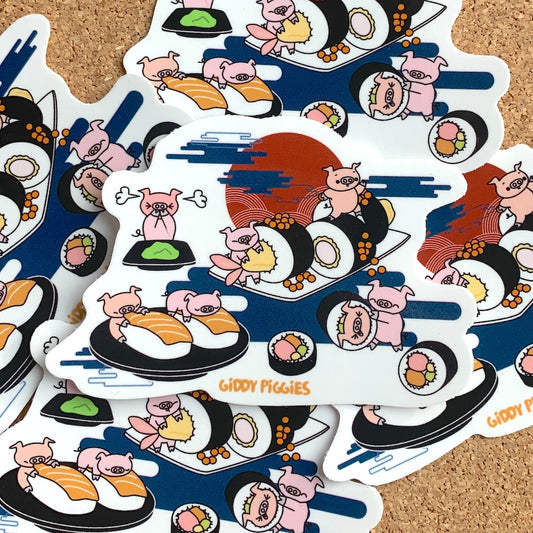 Giddy Piggies Sushi Night Sticker