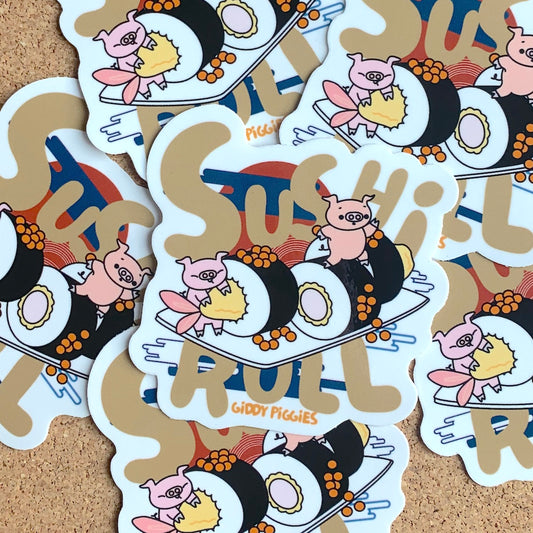 Giddy Piggies Sushi Roll Sticker