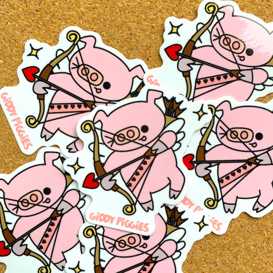 Giddy Piggies Valentine's Day Cupid Glossy Sticker