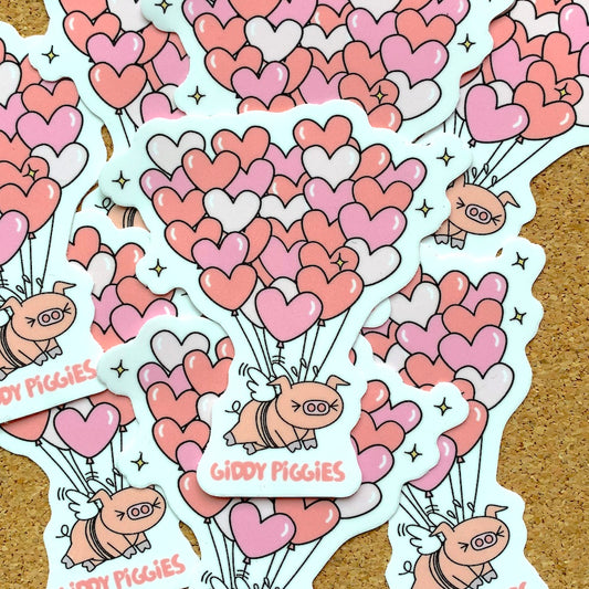 Giddy Piggies Valentine's Day Heart Balloon Glossy Sticker