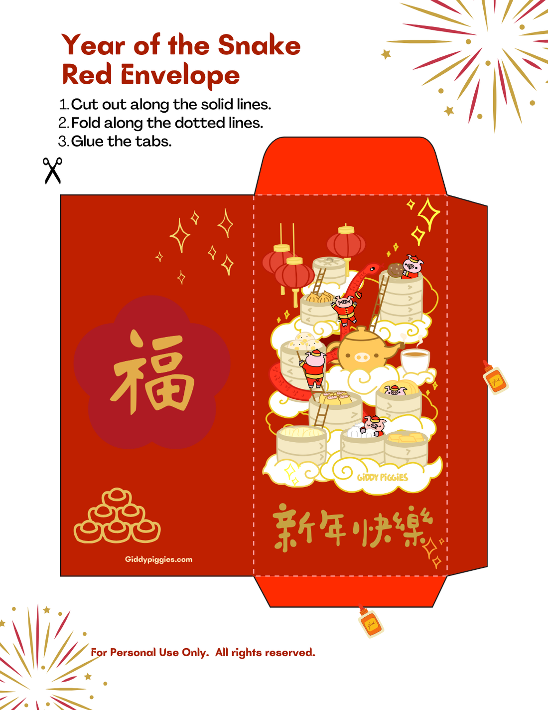 Free Printable Year of the Snake New Year Red Envelope