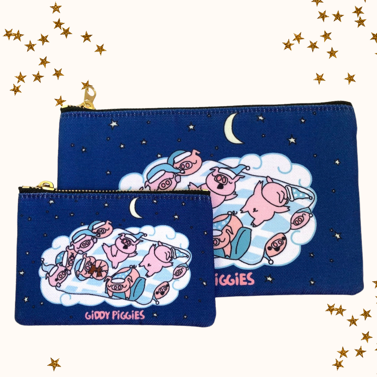 Bedtime Giddy Piggies Zipper Pouches