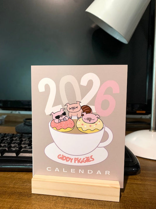 2026 Giddy Piggies Monthly Desk Calendar