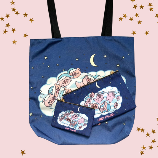 Bedtime Tote Bag and Zipper Pouch Set
