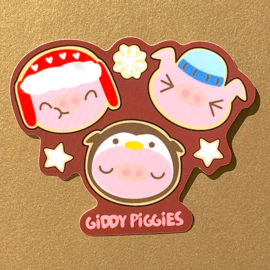 3 Little Giddy Piggies Christmas Cookie Glossy Sticker