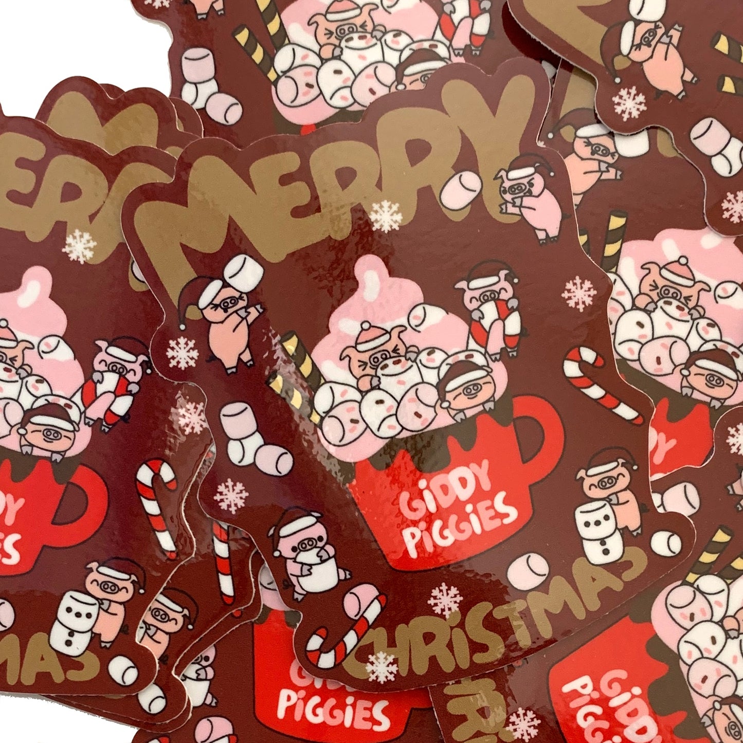 Giddy Piggies Merry Christmas Glossy Sticker