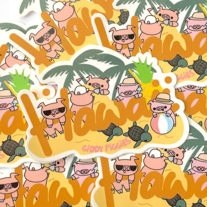 Giddy Piggies Hawaii Vacation Glossy Sticker