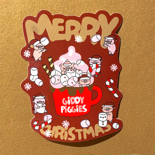 Giddy Piggies Merry Christmas Glossy Sticker