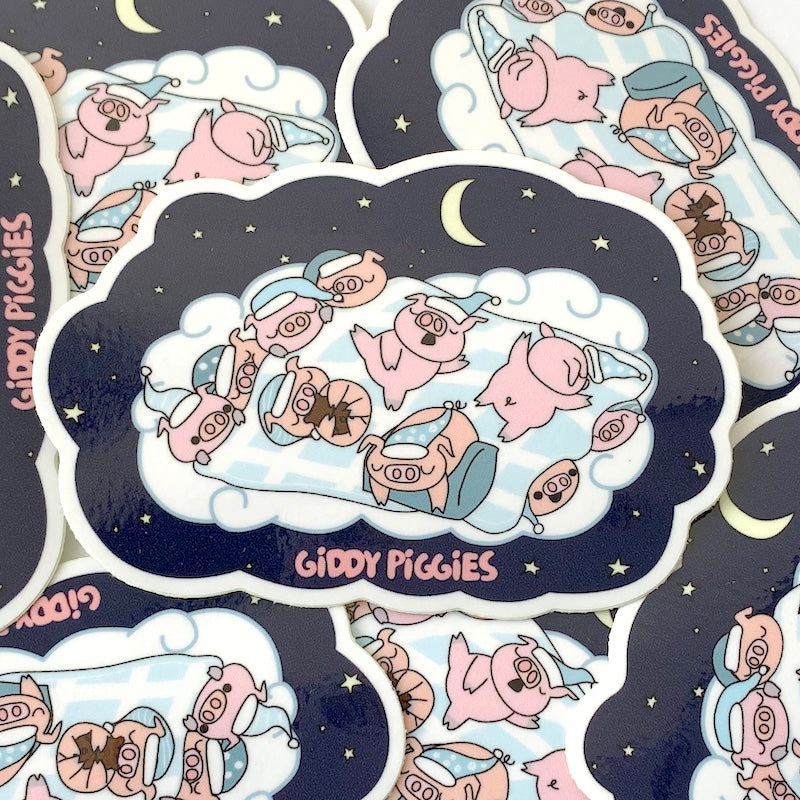 Bedtime Giddy Piggies Glossy Sticker