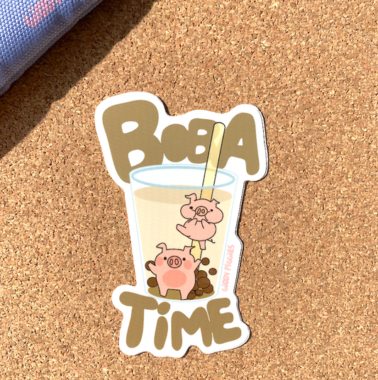 Giddy Piggies Boba Time Glossy Sticker