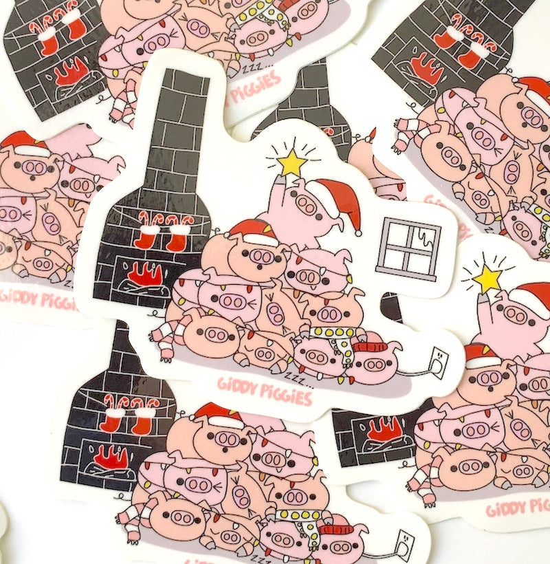 Giddy Piggies Christmas Tree Glossy Sticker