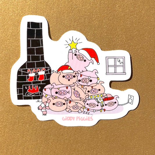 Giddy Piggies Christmas Tree Glossy Sticker