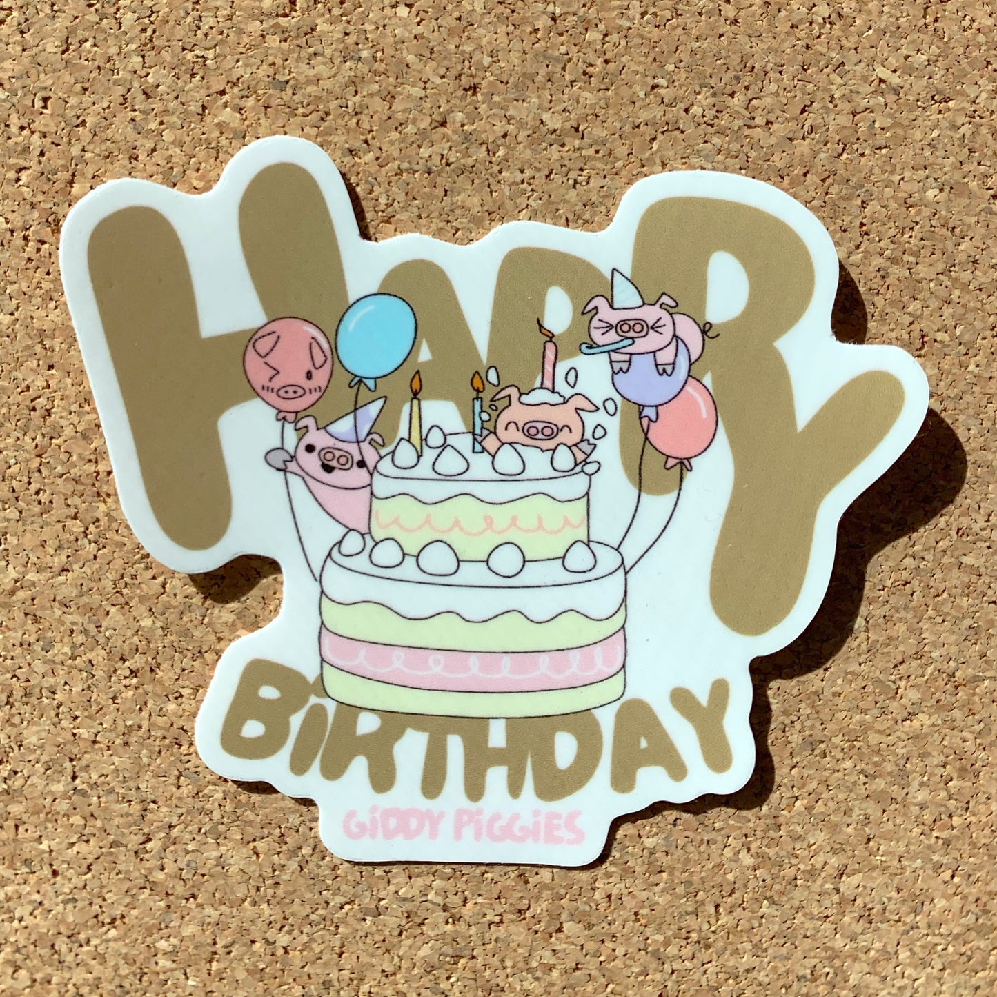 Giddy Piggies Happy Birthday Glossy Sticker