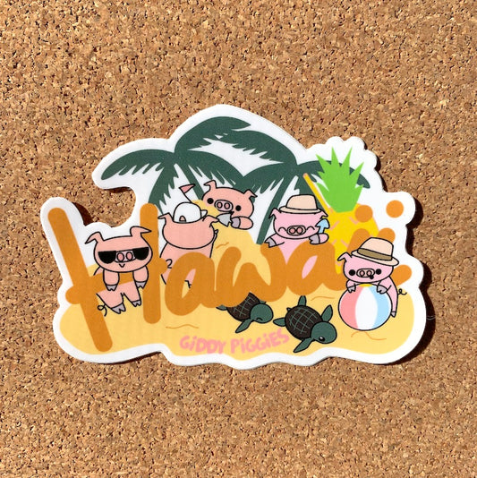 Giddy Piggies Hawaii Vacation Glossy Sticker