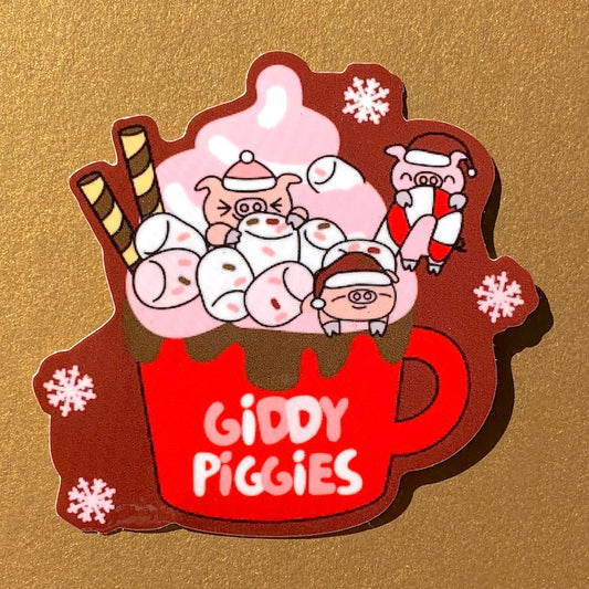 Giddy Piggies Hot Cocoa Glossy Sticker