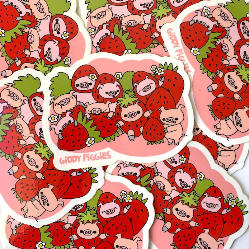 Giddy Piggies Strawberry Glossy Sticker