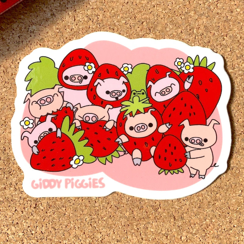 Giddy Piggies Strawberry Glossy Sticker