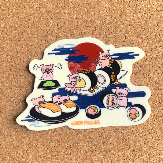 Giddy Piggies Sushi Night Sticker