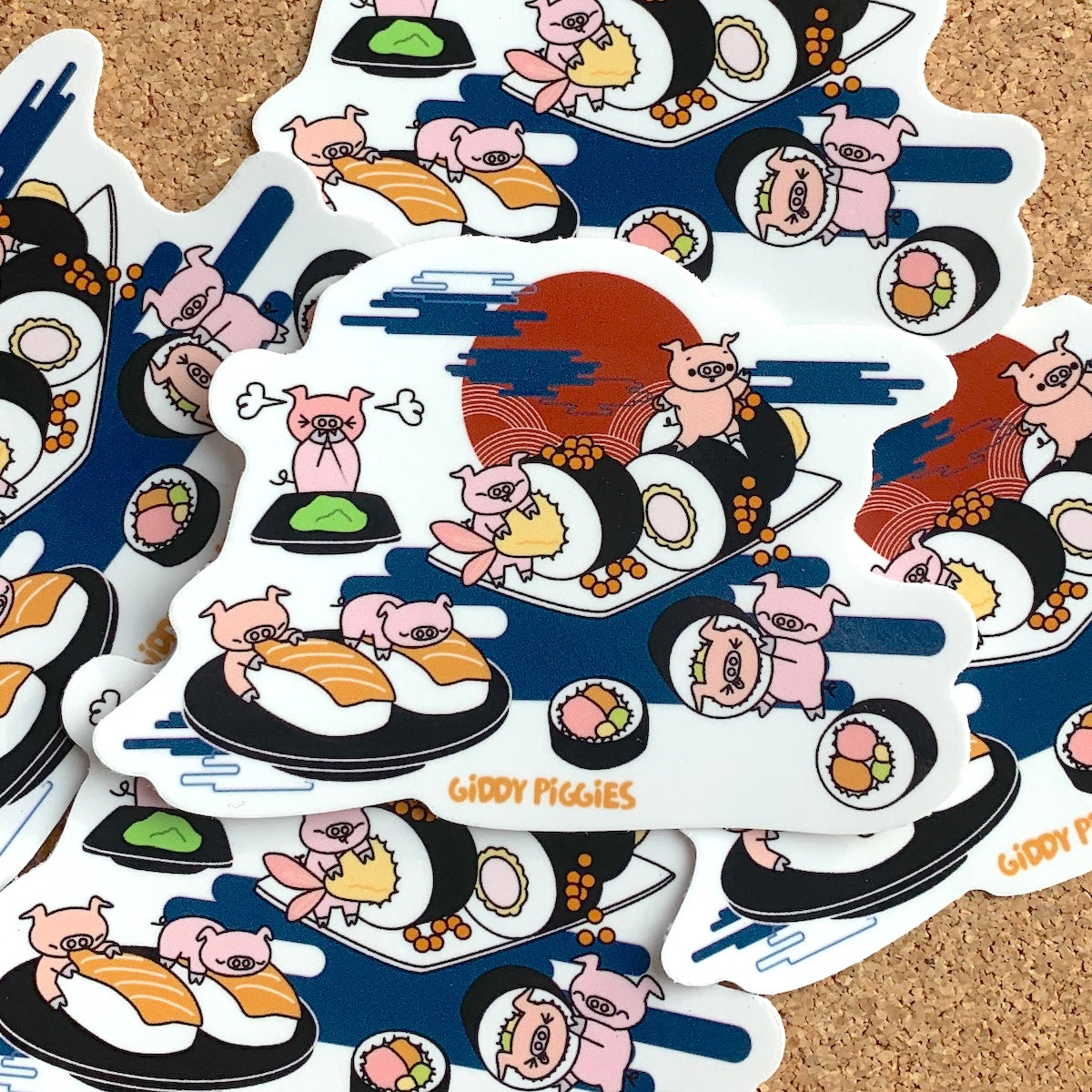 Giddy Piggies Sushi Night Sticker