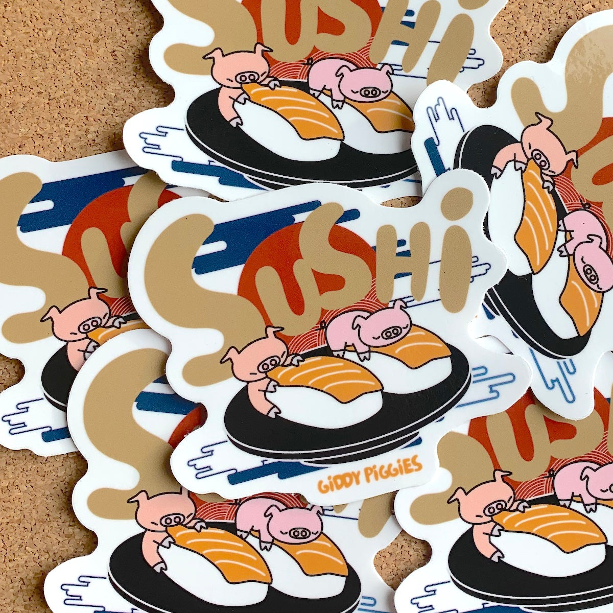 Giddy Piggies Sushi Sticker