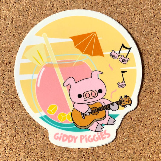 Giddy Piggies Hawaii Ukulele Glossy Sticker