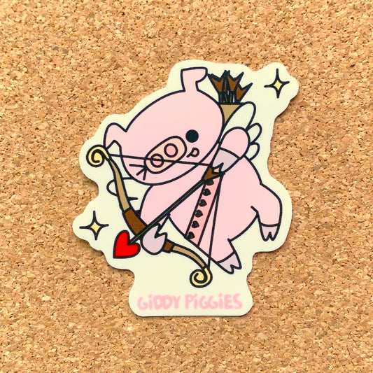 Giddy Piggies Valentine's Day Cupid Glossy Sticker