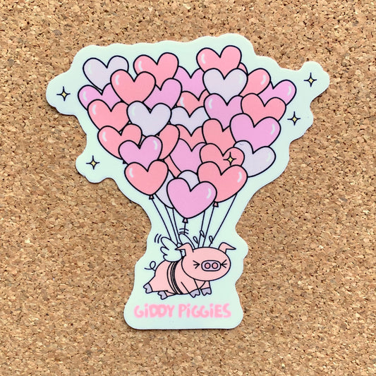 Giddy Piggies Valentine's Day Heart Balloon Glossy Sticker