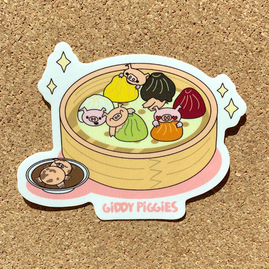 Giddy Piggies Rainbow Xiao Long Bao Glossy Sticker