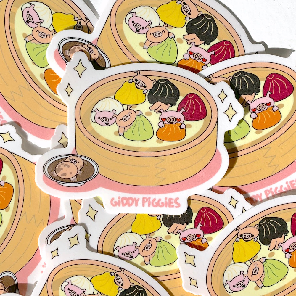 Giddy Piggies Rainbow Xiao Long Bao Glossy Sticker