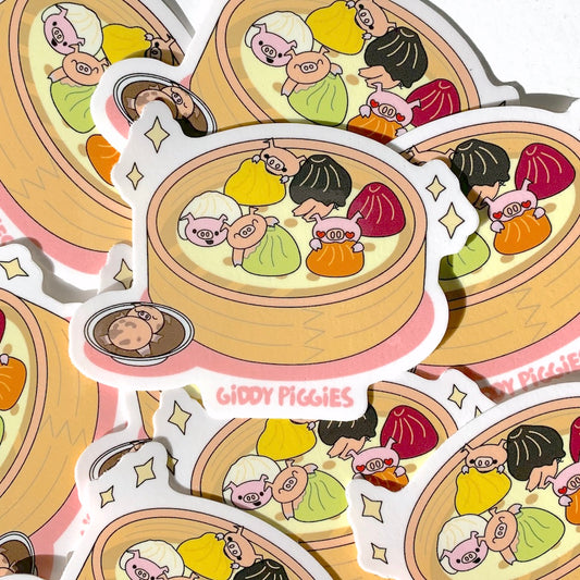 Giddy Piggies Rainbow Xiao Long Bao Glossy Sticker